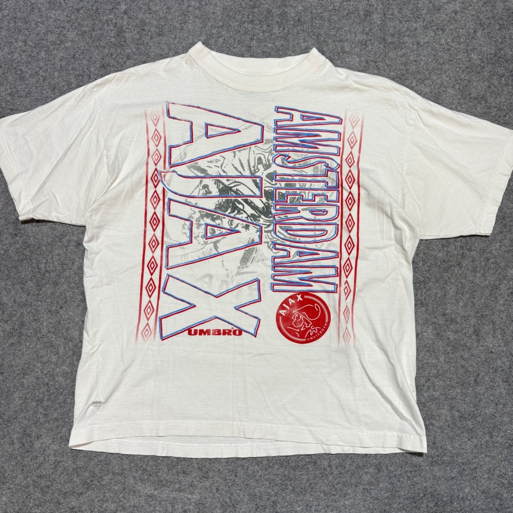 Vintage Umbro Ajax Amsterdam T Shirt Mens small White Soccer Football Graphic